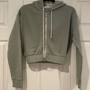 cropped green zip up hoodie